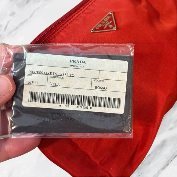 PRADA Necessaire Tessuto Vela Nylon Cosmetic Pouch Set in Rosso Red NWT COA - Picture 7 of 12